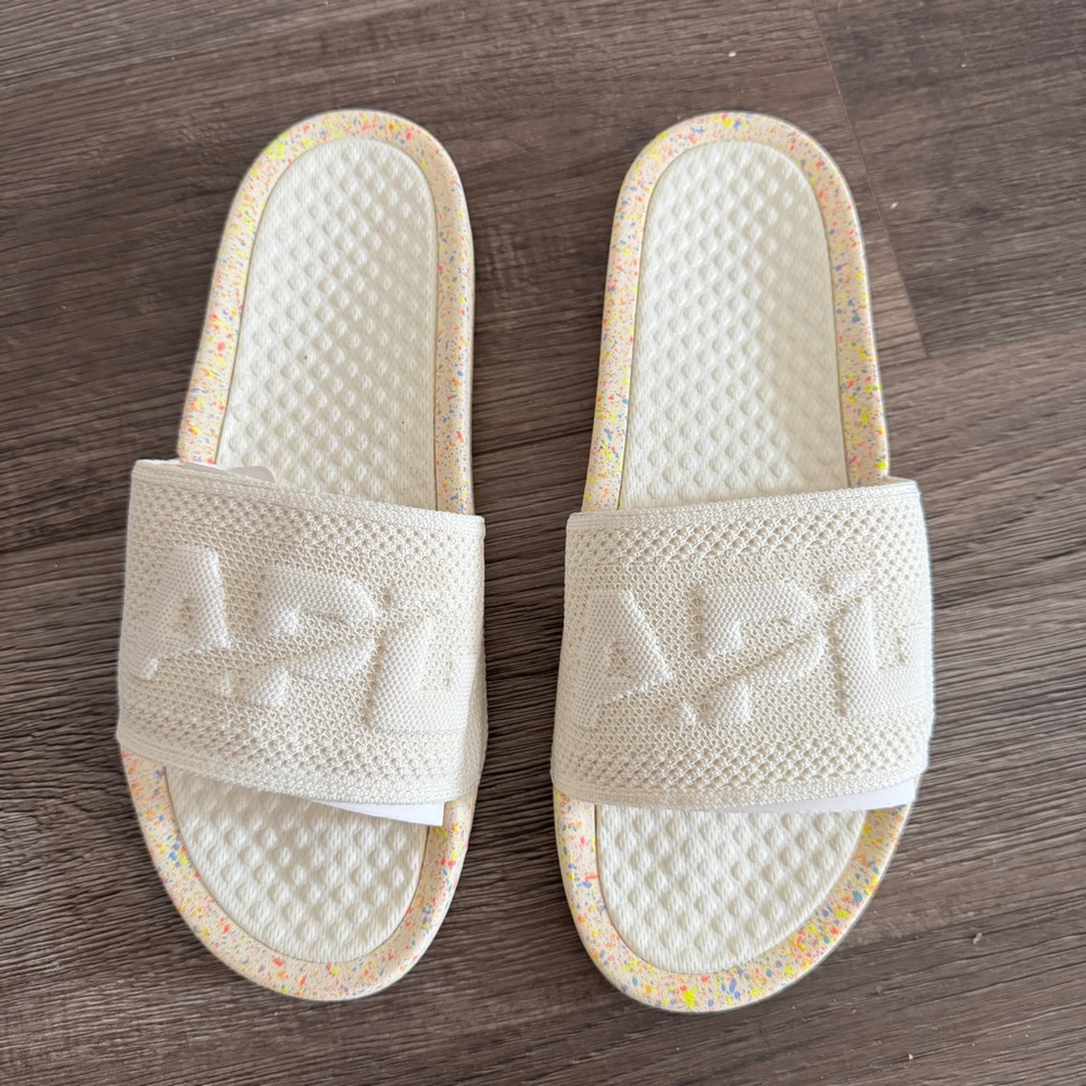 APL  Men’s techloom Ivory Slide Sandals with Multicolor Speckled Trim